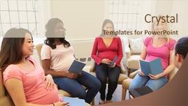  Presentation with women meeting - PPT theme having black adult - pregnant women meeting at ante background and a  colored foreground