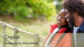  Presentation with black woman at gas station - PPT theme enhanced with black adult woman leaning background and a soft green colored foreground