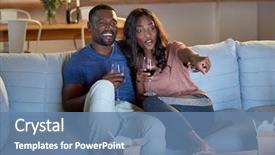  Presentation with television watching - Colorful PPT layouts enhanced with black african couple watching movie backdrop and a teal colored foreground