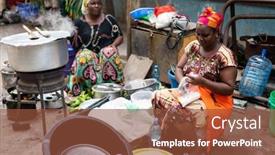  Presentation with street food - Amazing slide deck having black-african-woman-cooking backdrop and a tawny brown colored foreground