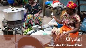  Presentation with street food - PPT theme consisting of black-african-woman-cooking background and a tawny brown colored foreground