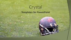  Presentation with football field - Amazing PPT layouts having black american football helmet lying on green grass at stadium field backdrop and a yellow colored foreground