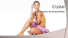  Presentation with textile terry towel - Slide set featuring male doctor in white coat showing a glowing pill in blue white circles background and a light gray colored foreground