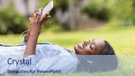  Presentation with african music - Colorful slide set enhanced with black american women - relaxed african woman lying backdrop and a light blue colored foreground