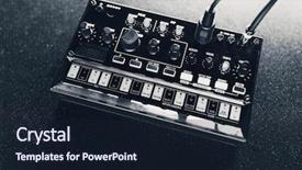  Presentation with analog electronics - PPT layouts having black analog synthesizer close-up background and a wine colored foreground