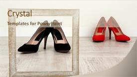  Presentation with black women - PPT theme with black and red women shoes with frame on floor background and a cream colored foreground