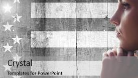  Presentation with white and black woman climbing ladders - Audience pleasing presentation theme consisting of black and white american flag backdrop and a light gray colored foreground