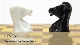  Presentation with knight - Audience pleasing presentation theme consisting of black and white chess knights backdrop and a coral colored foreground