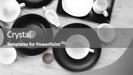  Presentation with black and white religious - Slide set enhanced with dark color - black and white empty dishes background and a gray colored foreground