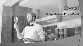  Presentation with restaurant waiter - Amazing slide set having black and white photo of young waiter looking at empty wineglass in restaurant backdrop and a light gray colored foreground