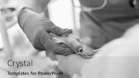  Presentation with black nurse - Amazing PPT layouts having black and white photo of nurse wearing gloves while injecting patient at hospital backdrop and a light gray colored foreground