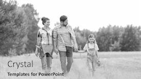  Presentation with black family - Presentation design with black and white photo of family walking on grassy field against sky at farm background and a light gray colored foreground