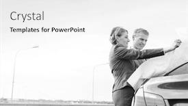  Presentation with car business - Beautiful PPT theme featuring black and white photo of mature business colleagues analyzing map outside car against sky backdrop and a white colored foreground