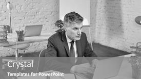  Presentation with white brick - Audience pleasing presentation theme consisting of black and white photo of mature businessman looking at laptop on desk against brick wall in office backdrop and a gray colored foreground