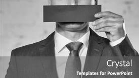  Presentation with white brick wall - Beautiful slide deck featuring black and white photo of mature businessman covering mouth with paper against white brick wall at office backdrop and a gray colored foreground