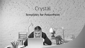  Presentation with overworked - Presentation design enhanced with black and white photo of overworked mature businessman looking at laptop on desk in office background and a light gray colored foreground