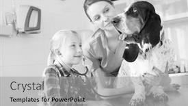  Presentation with veterinary - Amazing presentation having black and white photo of veterinary doctor holding dog while girl listening through stethoscope at clinic backdrop and a light gray colored foreground