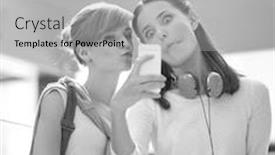  Presentation with black students - Slides featuring black and white photo of young female students taking selfies at university corridor background and a light gray colored foreground