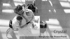  Presentation with black students - PPT layouts consisting of black and white photo of students doing group projects while sitting on table at university library background and a light gray colored foreground
