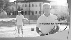  Presentation with athletes - Slides enhanced with black and white photo of senior athletes standing in tennis court background and a light gray colored foreground