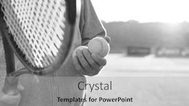  Presentation with black man - Audience pleasing slide deck consisting of black and white photo of man holding tenis racket and ball at court on sunny day backdrop and a light gray colored foreground