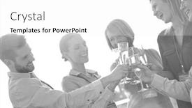  Presentation with toasting - Beautiful presentation design featuring black and white photo of business colleagues toasting wineglasses during rooftop success party backdrop and a white colored foreground