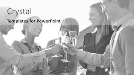  Presentation with toasting - Presentation theme with black and white photo of business colleagues toasting wineglasses during rooftop success party background and a white colored foreground