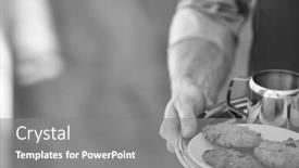  Presentation with restaurant waiter - Theme with black and white photo of young waiter serving coffee and cookies at restaurant background and a gray colored foreground