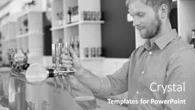  Presentation with restaurant waiter - Beautiful slide deck featuring black and white photo of young waiter filling glass from beer tap at restaurant backdrop and a gray colored foreground