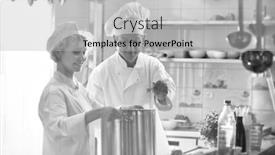  Presentation with cooking chef - Audience pleasing slide set consisting of black and white photo of mature chef cooking together backdrop and a light gray colored foreground