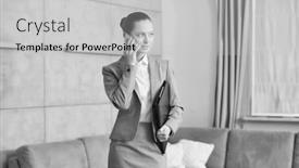  Presentation with realtor - Theme with woman using smart wall home - black and white photo background and a light gray colored foreground