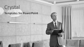  Presentation with realtor - Cool new theme with black and white photo of confident mature male realtor holding document while standing at home backdrop and a light gray colored foreground