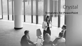  Presentation with planning - Colorful presentation design enhanced with black and white photo of colleagues planning while sitting during meeting at office backdrop and a light gray colored foreground