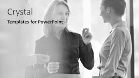  Presentation with planning - Beautiful PPT theme featuring black and white photo of businesswomen planning strategy during meeting against window at office backdrop and a light gray colored foreground