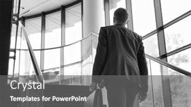  Presentation with climbing stairs - Beautiful slide deck featuring black and white photo of young businessman climbing stairs in office backdrop and a gray colored foreground