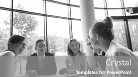  Presentation with black people - Slide deck with black and white photo of business people on meeting in office background and a gray colored foreground