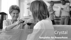  Presentation with black women - PPT theme enhanced with black and white photo of mature women toasting while sitting on sofa at home background and a gray colored foreground