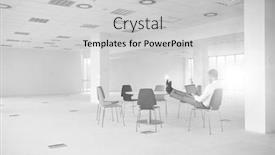  Presentation with new office - Amazing presentation theme having black and white photo of businessman working on laptop in new empty office backdrop and a light gray colored foreground