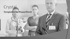  Presentation with black dental - PPT layouts consisting of black and white photo of confident medical team standing at dental clinic background and a light gray colored foreground