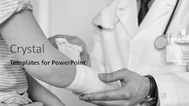  Presentation with pediatrician - Cool new presentation design with black and white photo of pediatrician tying bandage on boy hand at clinic backdrop and a light gray colored foreground