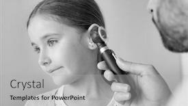  Presentation with black patient - Slides with black and white photo of doctor checking ear of patient background and a light gray colored foreground
