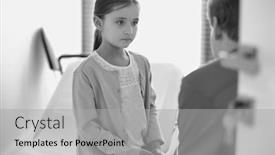  Presentation with black nurse - Beautiful slide deck featuring black and white photo of nurse talking to girl sitting at hospital backdrop and a light gray colored foreground