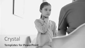  Presentation with black nurse - Colorful slide set enhanced with black and white photo of nurse talking to girl sitting at hospital backdrop and a light gray colored foreground