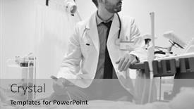  Presentation with black girl - Slide set featuring black and white photo of doctor examining girl with ultrasonic equipment at hospital background and a light gray colored foreground