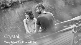  Presentation with boating - PPT layouts consisting of black and white photo of happy mid adult couple boating in lake during summer background and a gray colored foreground
