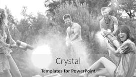  Presentation with guns - Presentation theme with black and white photo of cheerful couples enjoying with squirt guns on pier during summer background and a light gray colored foreground