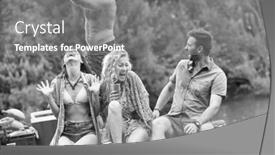  Presentation with guns - Audience pleasing theme consisting of black and white photo of couples playing water guns in per at lakeshore backdrop and a gray colored foreground