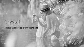  Presentation with black girls - Slides having black and white photo of girls playing in lake background and a light gray colored foreground