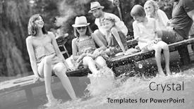  Presentation with black family - Amazing theme having black and white photo of mother playing water with kids in lake while sitting on pier against family at lakeshore during summer backdrop and a light gray colored foreground