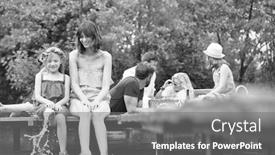  Presentation with black family - Presentation design featuring black and white photo of smiling woman pointing to daughter while sitting on pier against family at lakeshore during summer background and a gray colored foreground